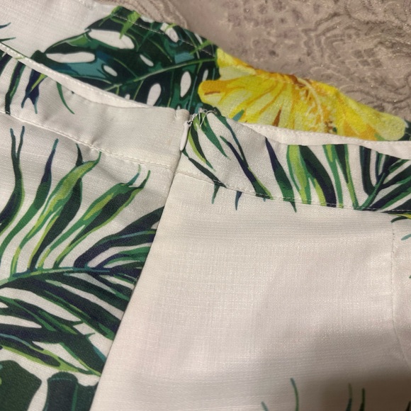 Forever 21 White Wide-Leg Tropical Print Pants with Green & Yellow - Picture 4 of 6